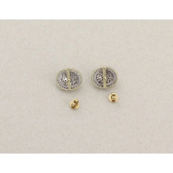 10k Yellow Gold 1 Carat Diamond Cluster Earrings Large Sparkly Studs 5/8" x 1/2" - Picture 8 of 8